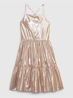 Shimmery Metallic Tiered Sundress - Rose Gold